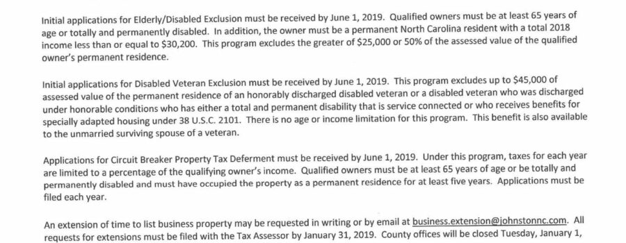 2019 Johnston County Tax Listing