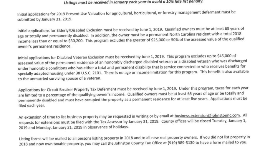 2019 Johnston County Tax Listing